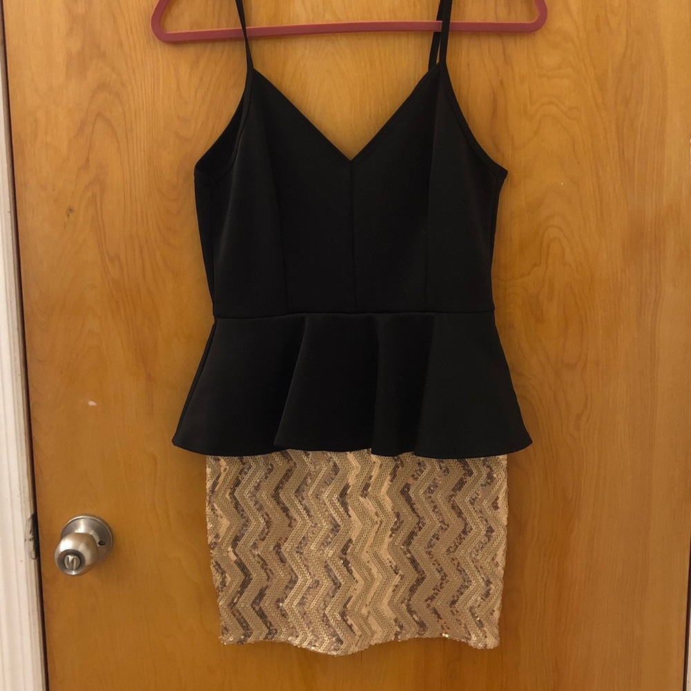 Gold Sequin Skirt/Black Top Combo Dress -one piece